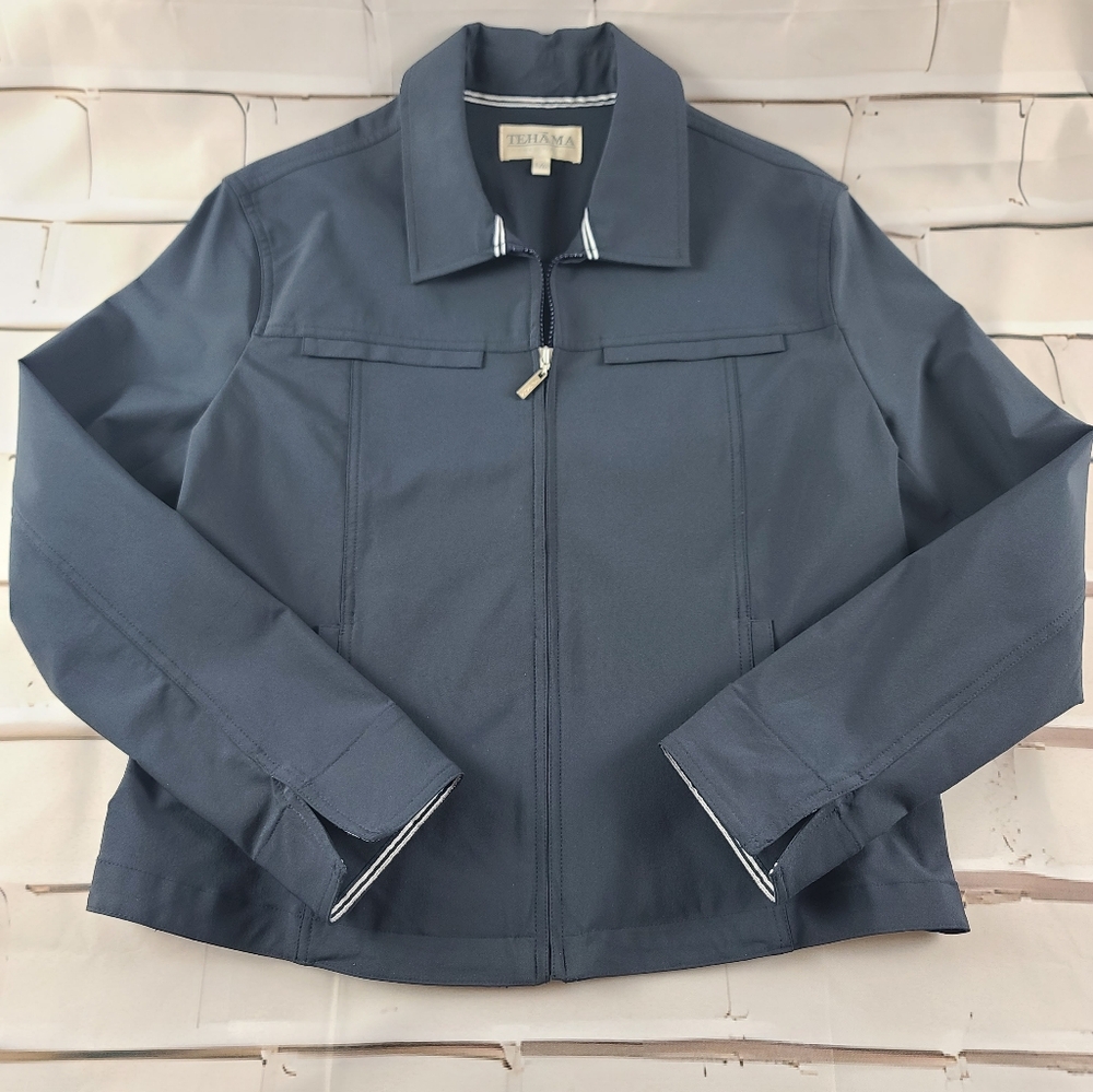 Tehama Size Large Full Zip Golf Jacket Navy Blue Boxy